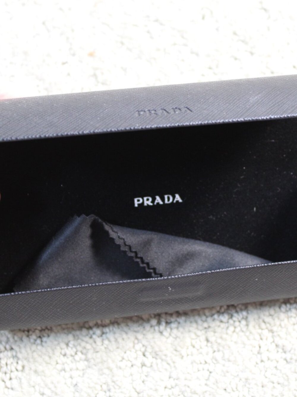 Prada Black Logo Hard Case Rectangular Sunglasses Case with Cleaning Cloth